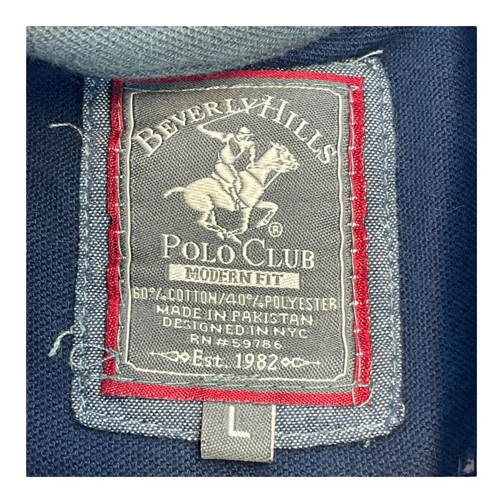 Beverly Hills Polo Shirt Mens Large Blue Cotton Modern Fit Short Sleeve Collared - Picture 3 of 8